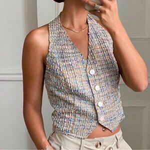 Floral Print Halter Neck Short Crop Top Sleeveless Tank Top